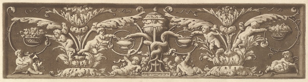 Ornamental Frieze with Putti and Intertwined Snakes, from Recueil de Différentes Compositi... by Jean Jacques Lagrenee