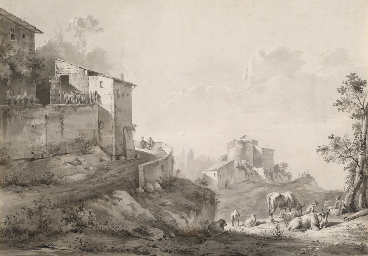 A Sunlit Landscape with Hilltop Houses by Jean Jacques de Boissieu
