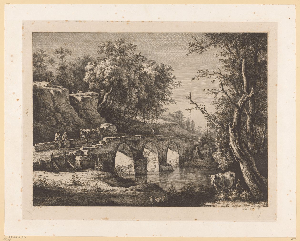 Landscape with Figures on a Stone Bridge by Jean-Jacques de Boissieu