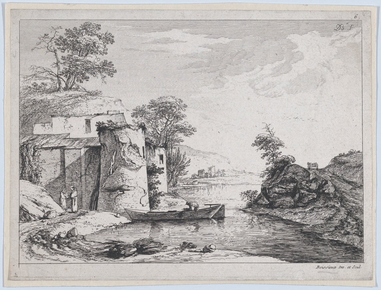 Old Towers on a River Bank, 1763 by Jean Jacques de Boissieu