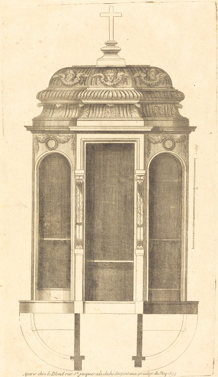Plan and Elevation of the Most Beautiful Confessionals of Paris, Very Faithfully Measured by Jean Le Blond