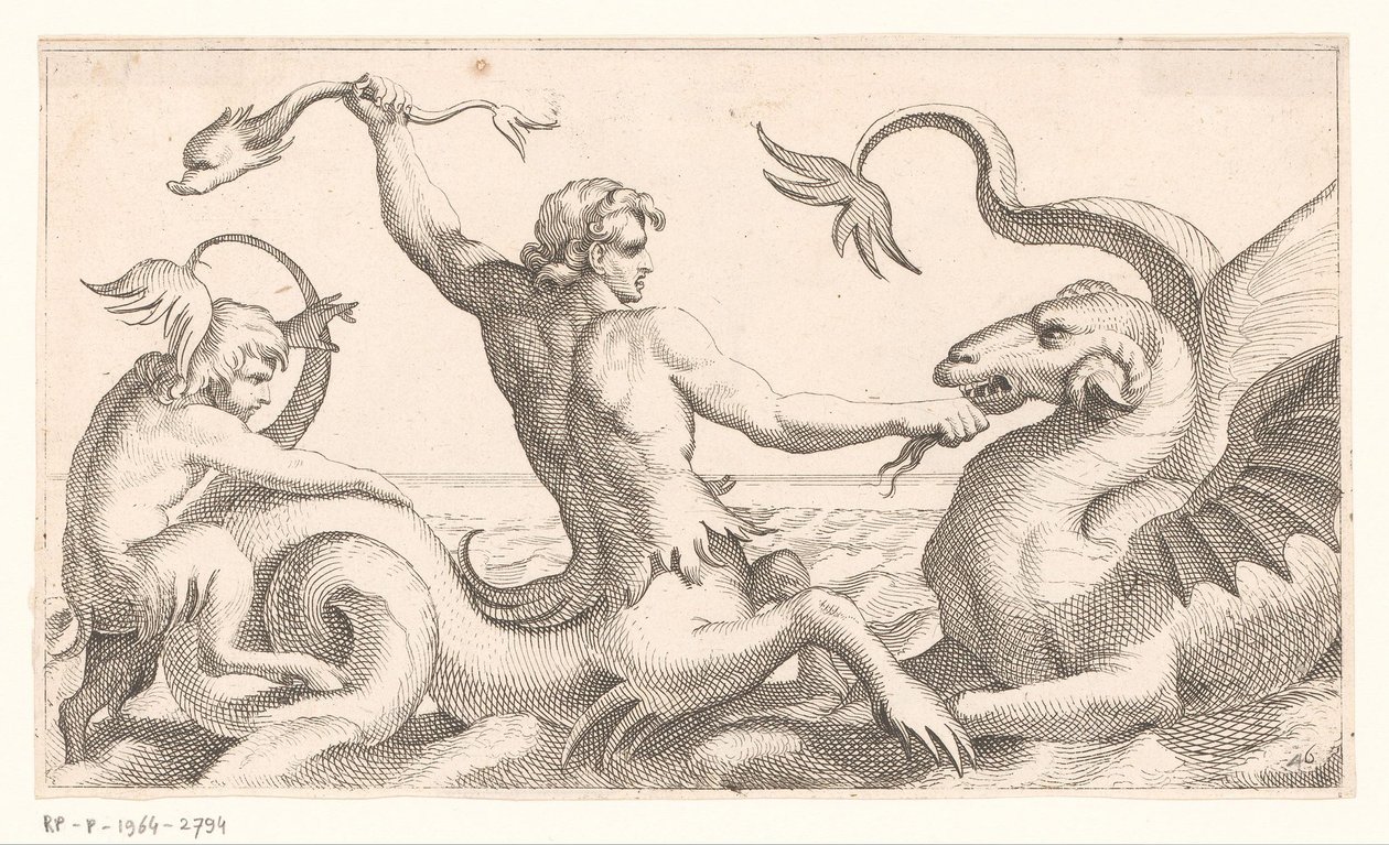 Triton Fighting a Sea Monster by Jean Lepautre (attributed to)