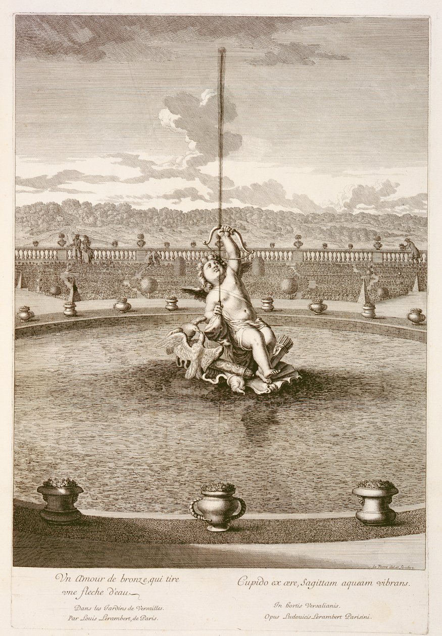 Fountain with cupid firing a water jet arrow, designed by Louis Lerambert, at Versailles by Jean Lepautre