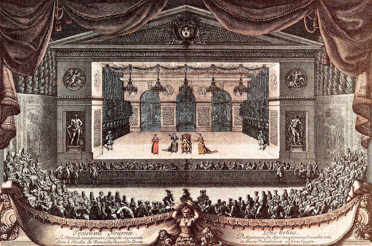 The Imaginary Invalid by Moliere in Versailles (coloured engraving) by Jean Lepautre