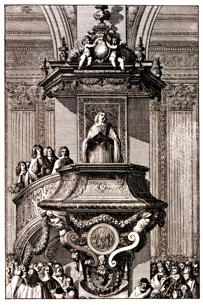 Preacher speaking to the crowd from a pulpit by Jean Lepautre