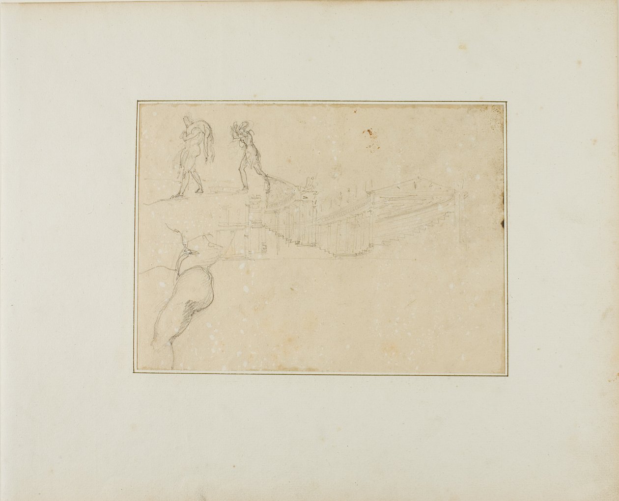 Cross-Section of a Pillared Hall and Three Figure Sketches by Jean Louis André Théodore Géricault