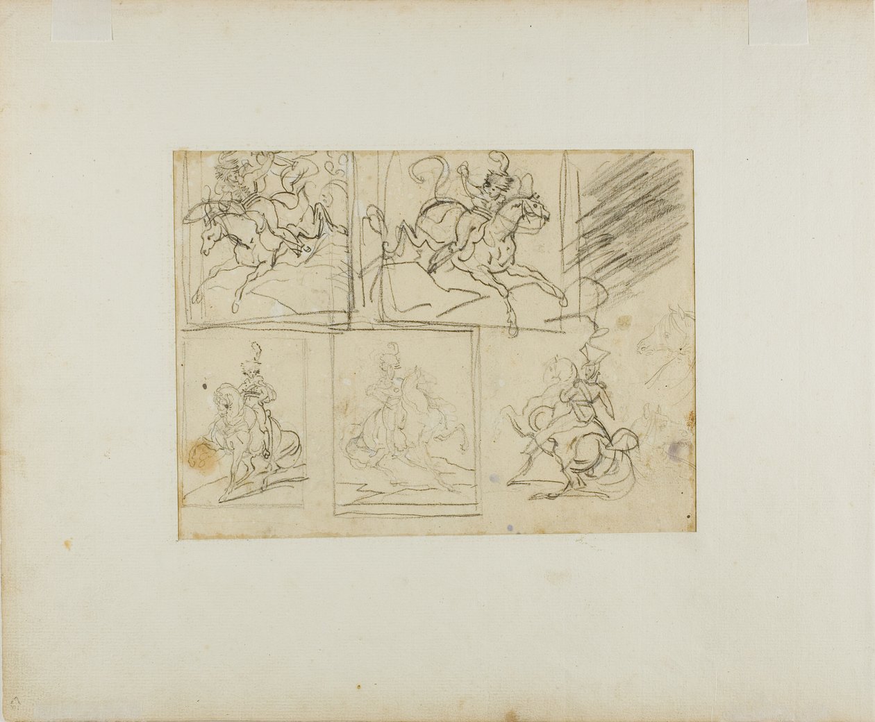Four Sketches of a Mounted Trumpeter, and a Polish Lancer by Jean Louis André Théodore Géricault