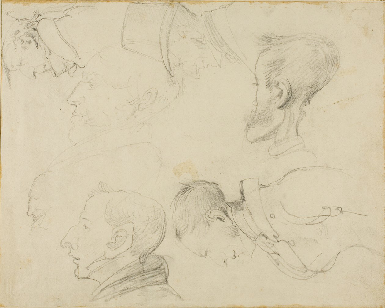Seven Caricatures of Heads by Jean Louis André Théodore Géricault