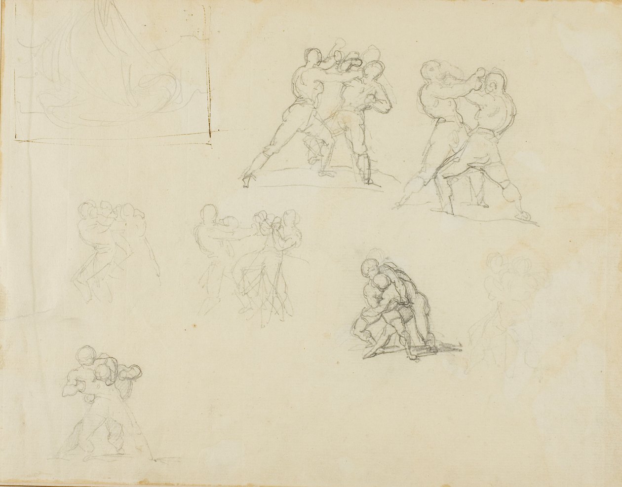 Seven Sketches of Pairs of Boxers or Wrestlers by Jean Louis André Théodore Géricault