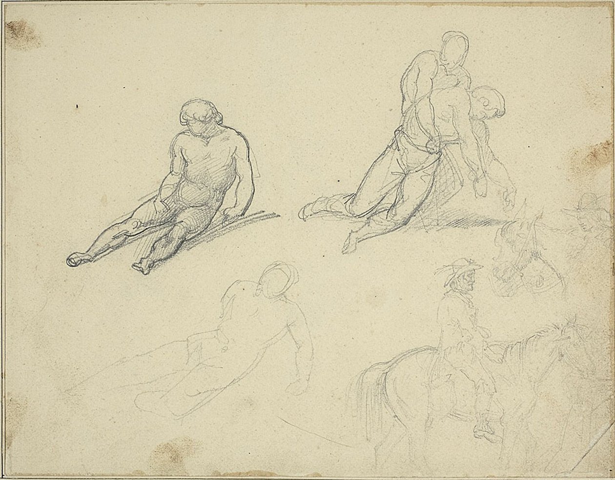 Sketches: Reclining Nude, Man Supporting the Body of by Jean Louis André Théodore Géricault