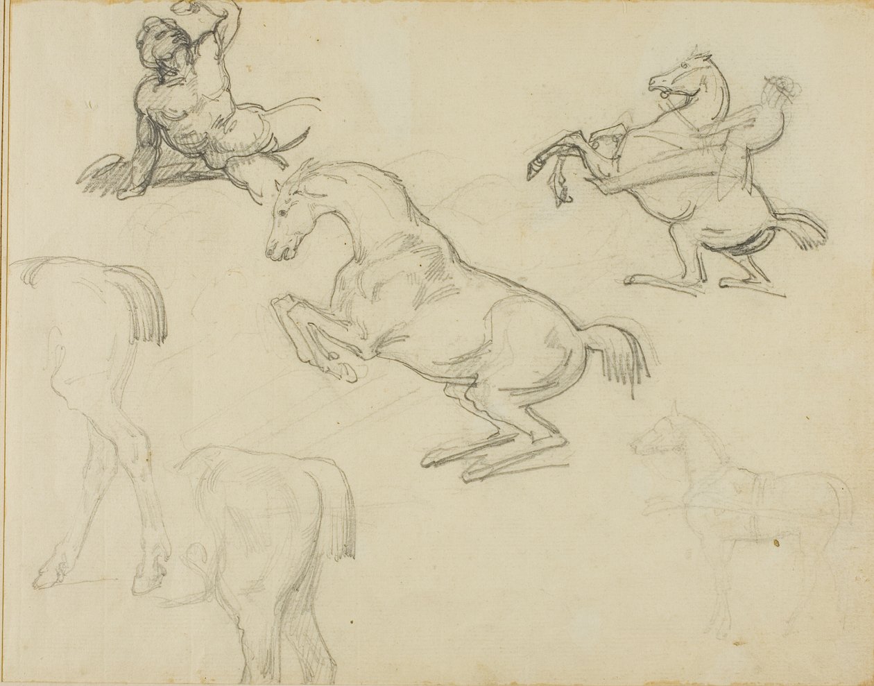 Sketches: Reclining Nude, a Horseman and Various Horses by Jean Louis André Théodore Géricault