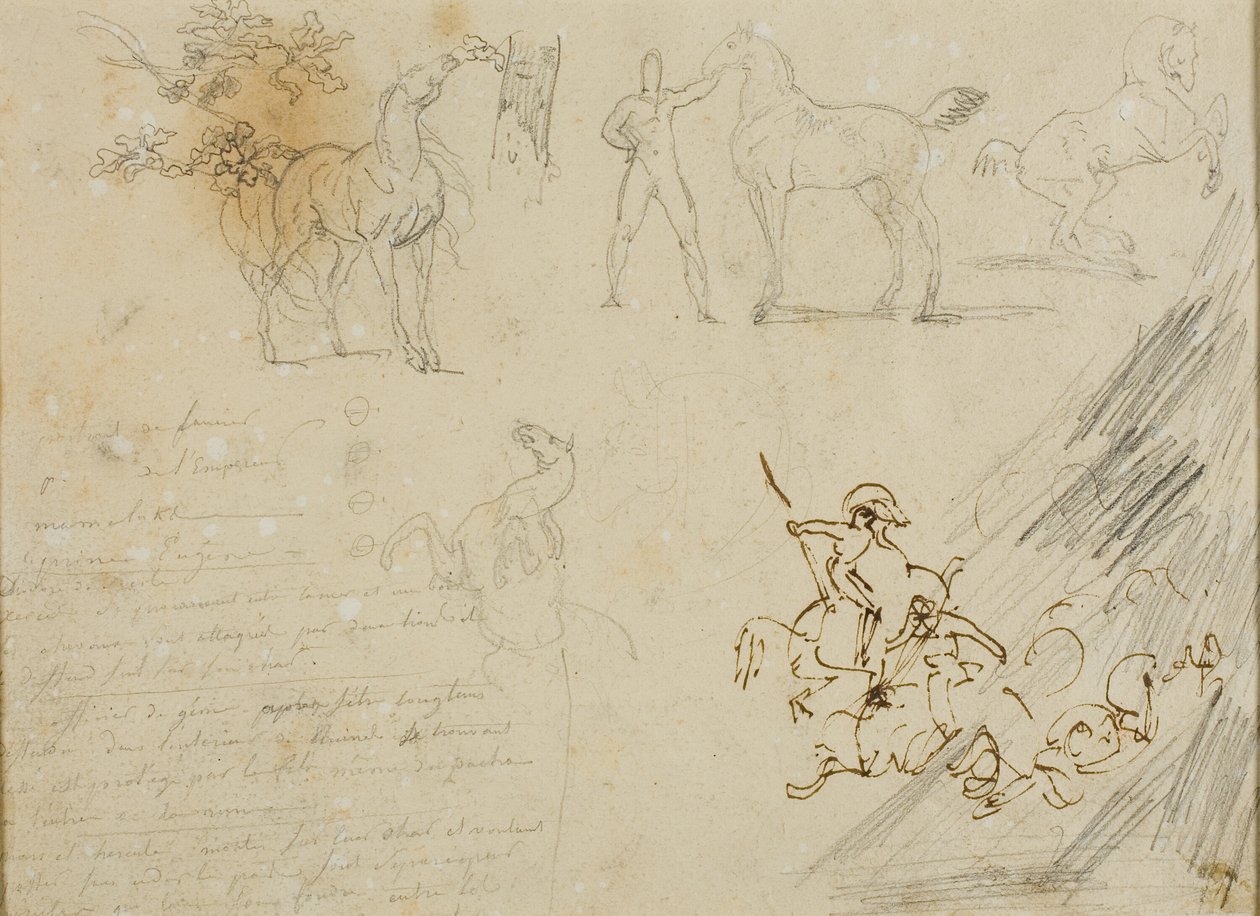 Sketches of Horses, Groom Holding Horse, a Cavalry Battle by Jean Louis André Théodore Géricault