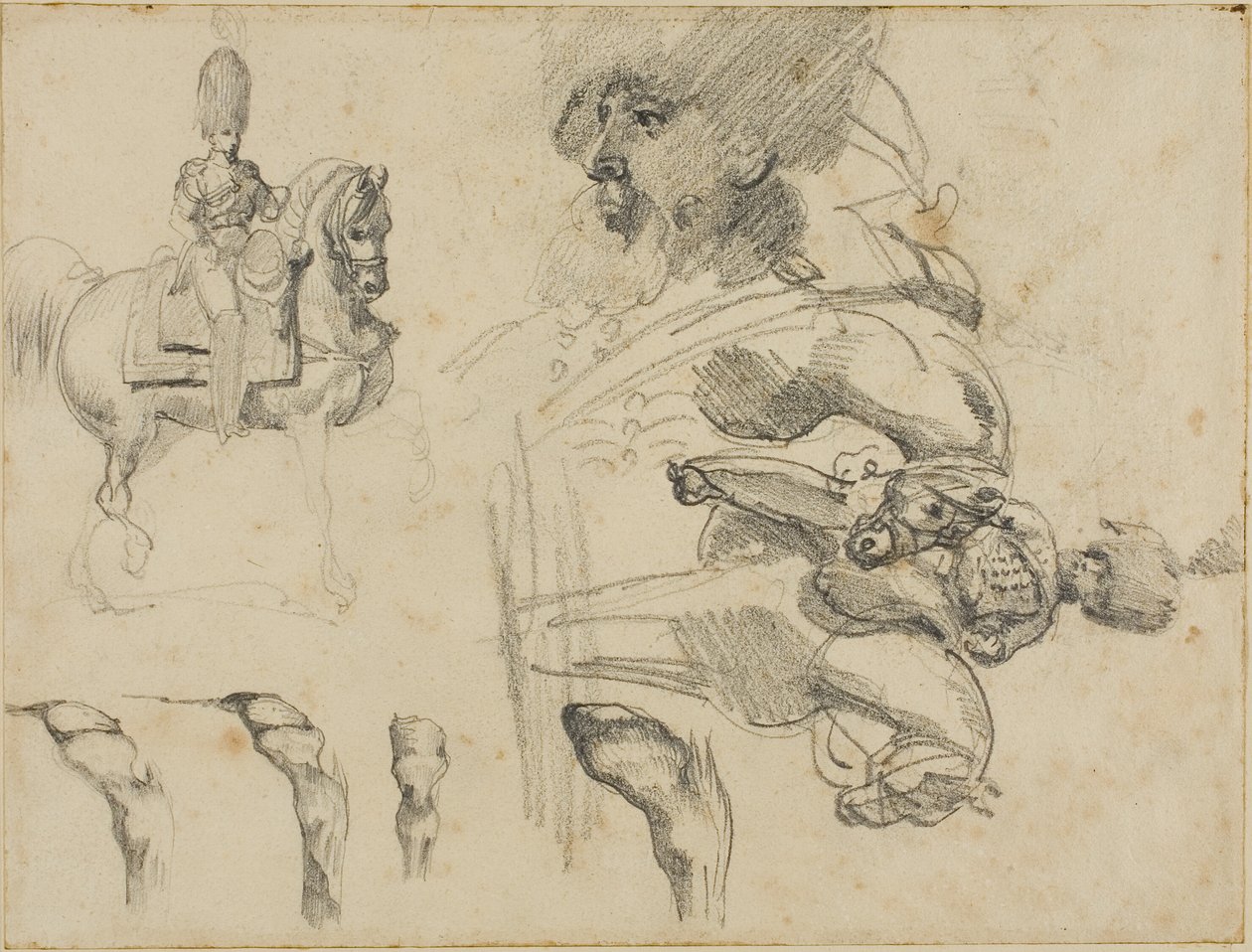Sketches of Horses, Soldiers, and Hooves by Jean Louis André Théodore Géricault
