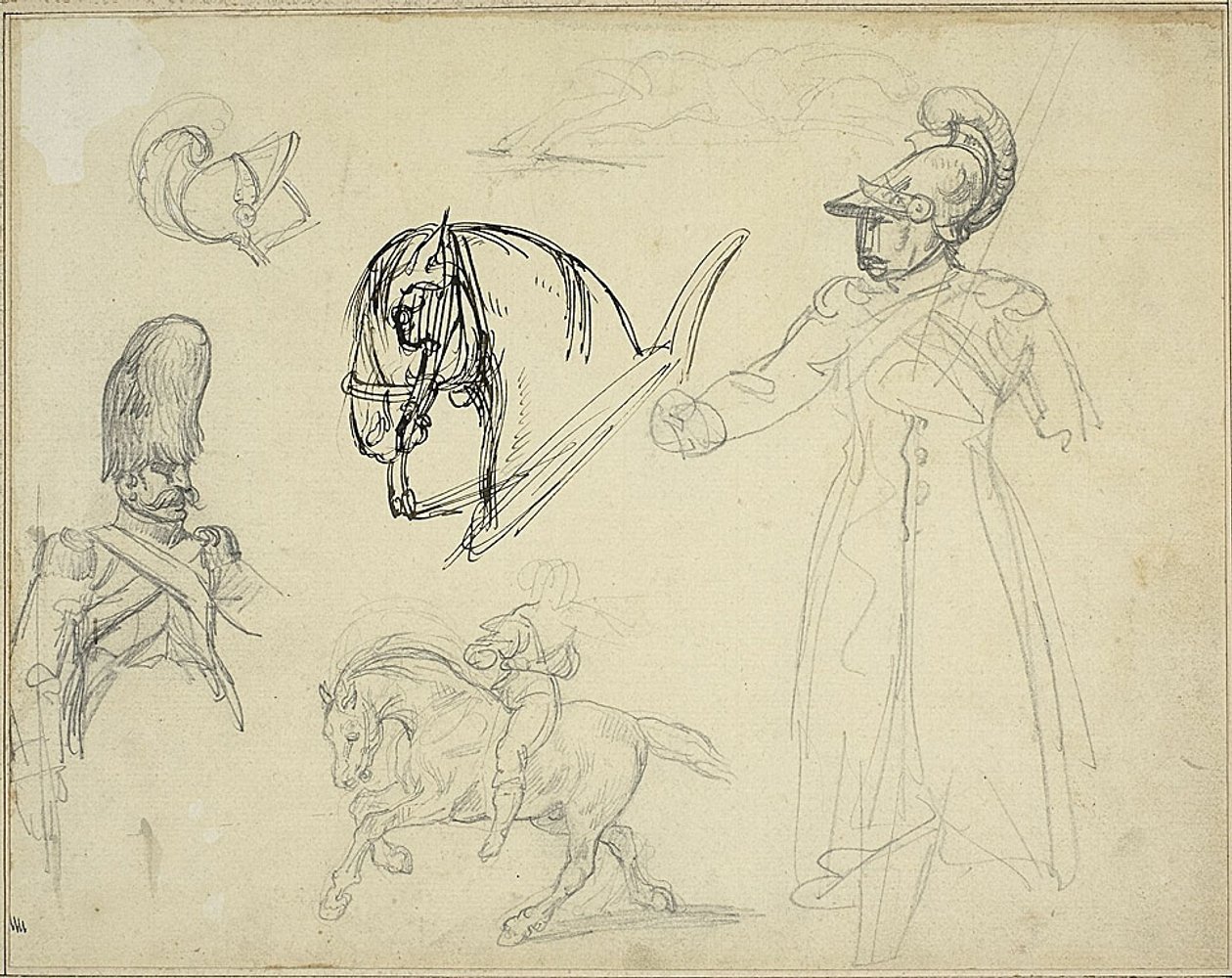 Sketches of Horses and Soldiers by Jean Louis André Théodore Géricault