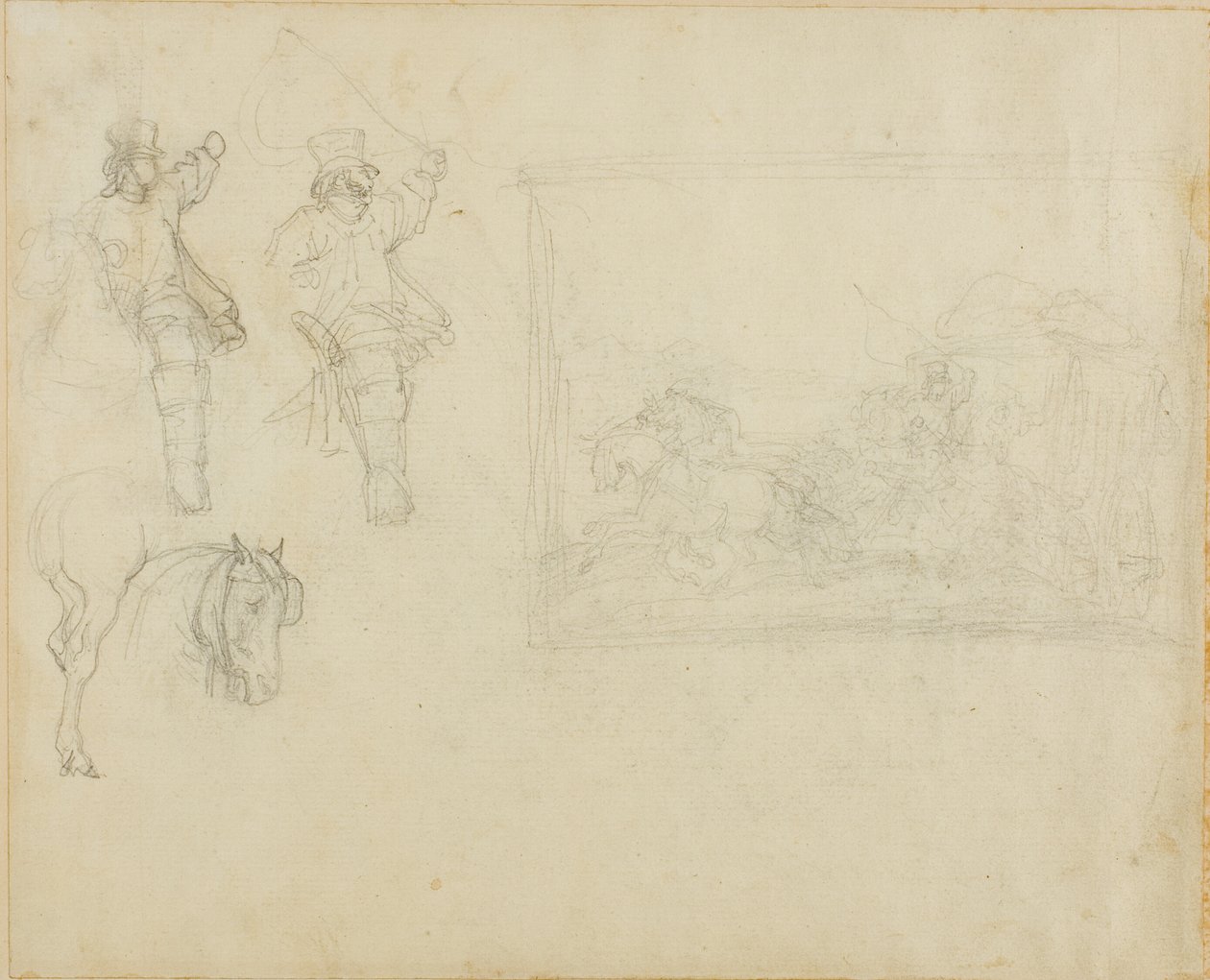 Sketches of Postillions and a Stagecoach by Jean Louis André Théodore Géricault