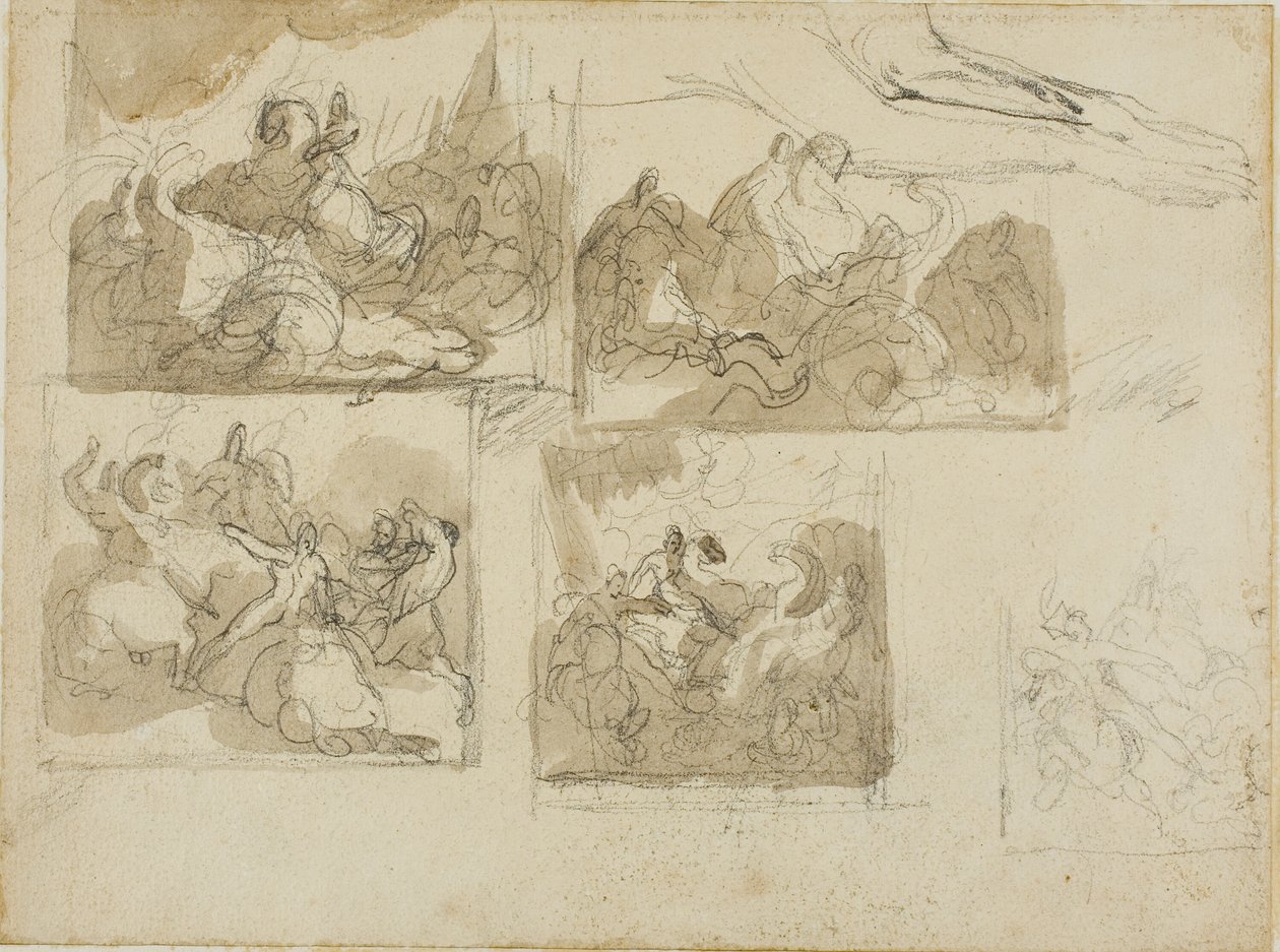 Sketches of a Cavalry Battle and the Forepaws of a Dog by Jean Louis André Théodore Géricault