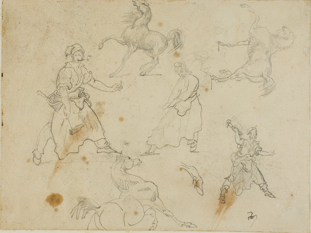 Studies of Blacksmiths and Horses by Jean Louis André Théodore Géricault