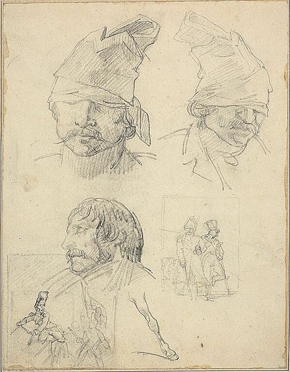 Studies of Heads and Two Compositional Studies by Jean Louis André Théodore Géricault