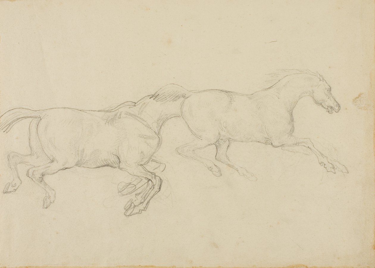 Two Horses Galloping to the Right by Jean Louis André Théodore Géricault