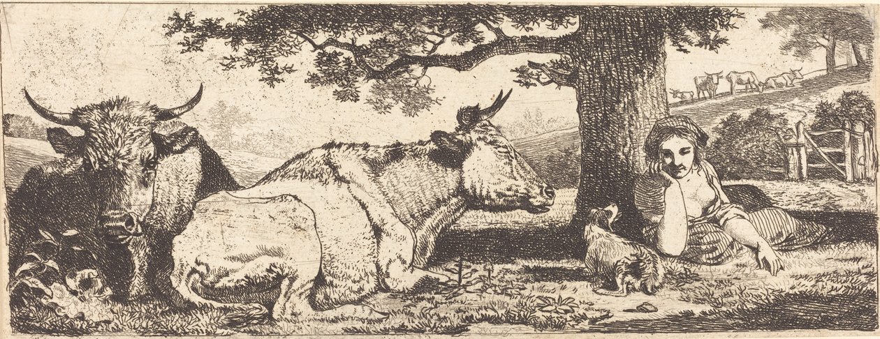 Two Cows and a Woman Lying Down by Jean Louis Demarne