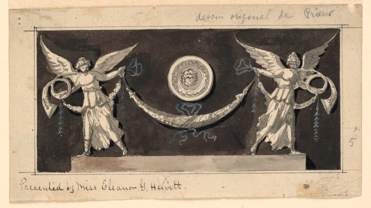 Decorative Panel: Fames Supporting a Swag beneath a Medallion by Jean Louis Prieur the Younger
