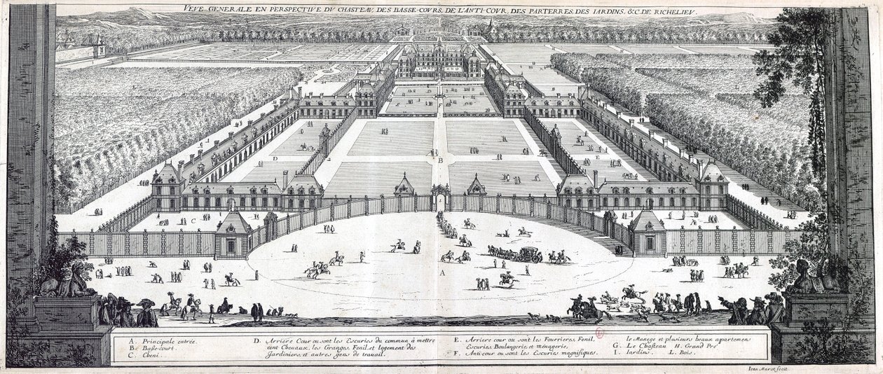 General View in Perspective of the Castle, the Lower Courts, the Forecourt, the Parterres, the Gardens, etc. of Richelieu by Jean Marot