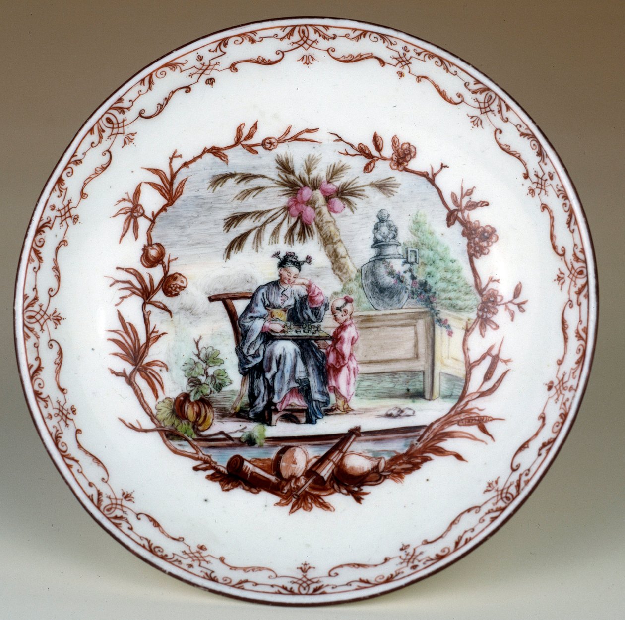 Porcelain plate representing a Chinese chess scene by Jean Michel Liotard