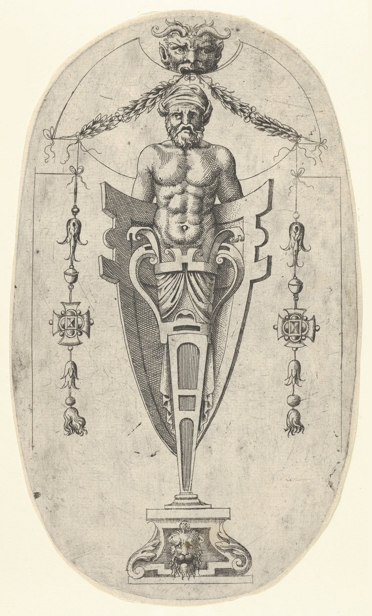 Male Terminal Figure, Torso with Beard and Turban on a Half-Length Pedestal Enclosed by Jean Mignon