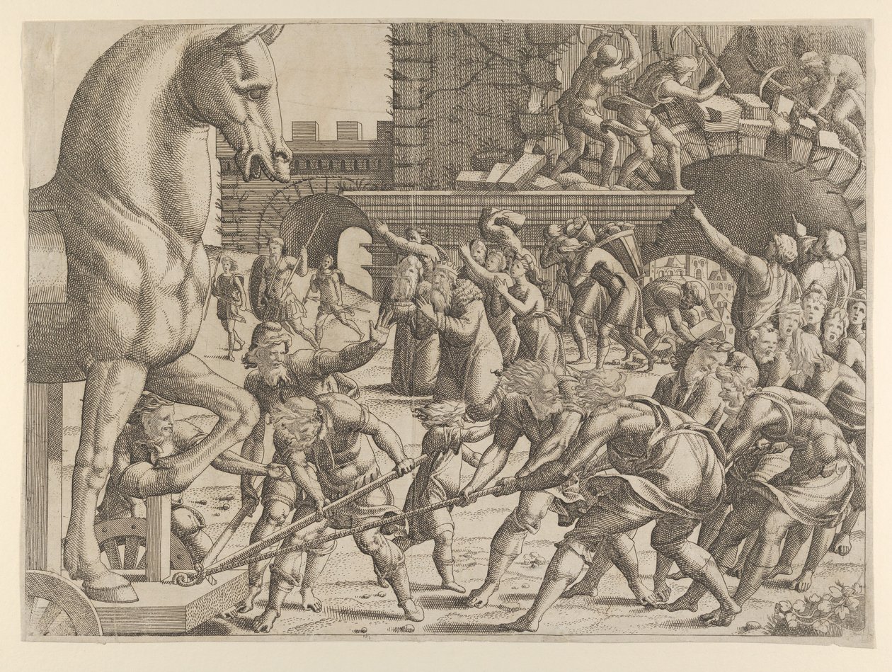 The Trojans Bring the Wooden Horse into Their City by Jean Mignon