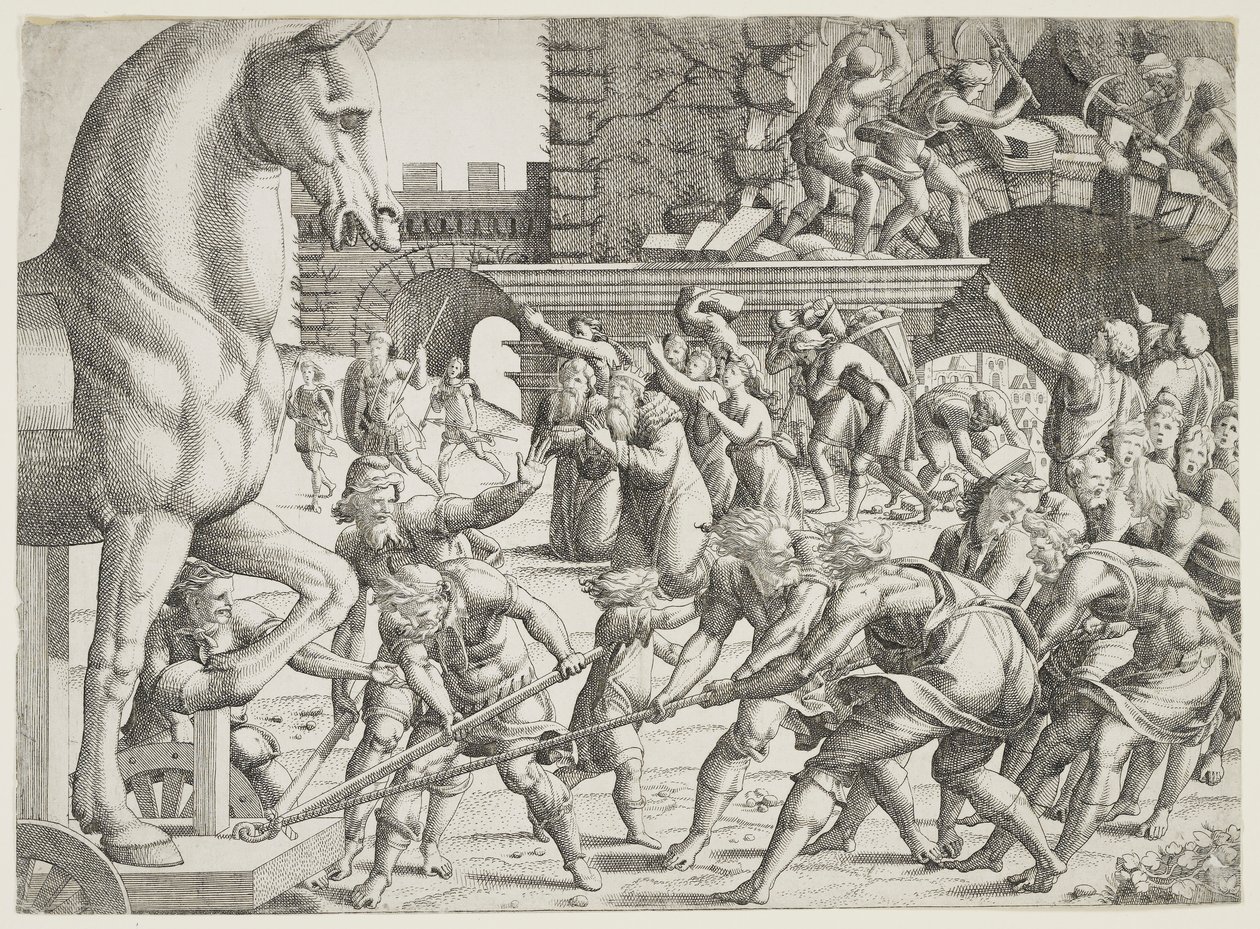 The Trojans Bringing the Wooden Horse into Their City by Jean Mignon
