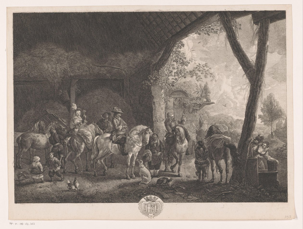 Hunting Party Departing from a Stable (Prints After Paintings by Philips Wouwerman) by Jean Moyreau
