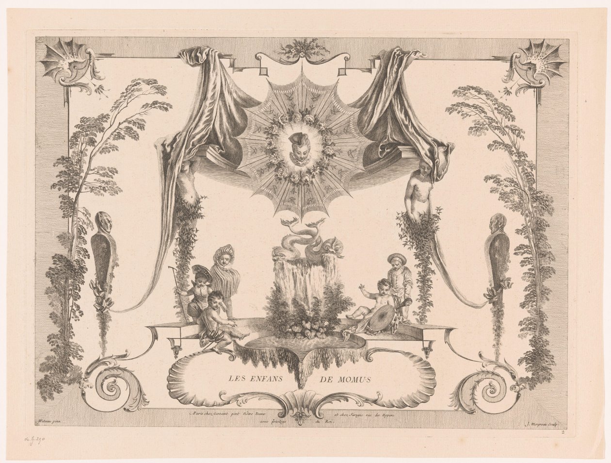 Design for Paneling with Children by a Fountain (The Children of Momus) (Oeuvre of Antoine Watteau) by Jean Moyreau