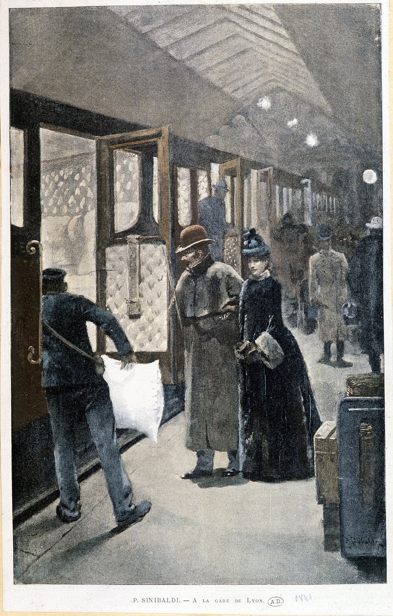 Departure for the Night Train at the Gare de Lyon - Drawing by Sinibaldi by Jean Paul Sinibaldi