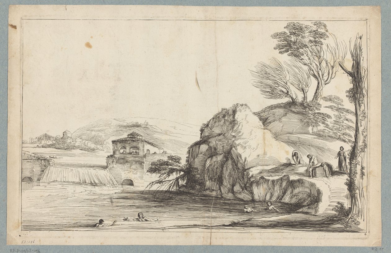 Landscape with Swimmers by a Small Waterfall (series title) by Jean Pesne