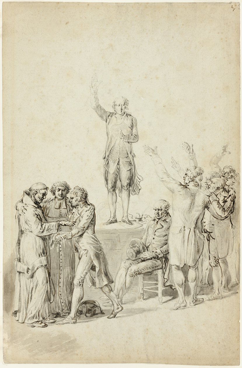 Study for The Oath of the Tennis Court: Bailly Standing on the Desk, Asking for a Vote by Jean Pierre Norblin de La Gourdaine