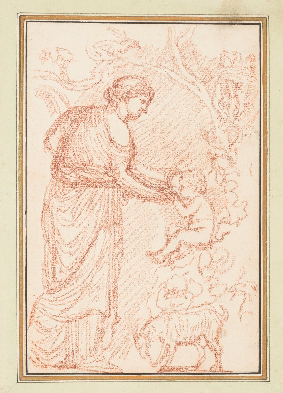 Robed Woman with Two Children and a Goat by Jean Robert Ango