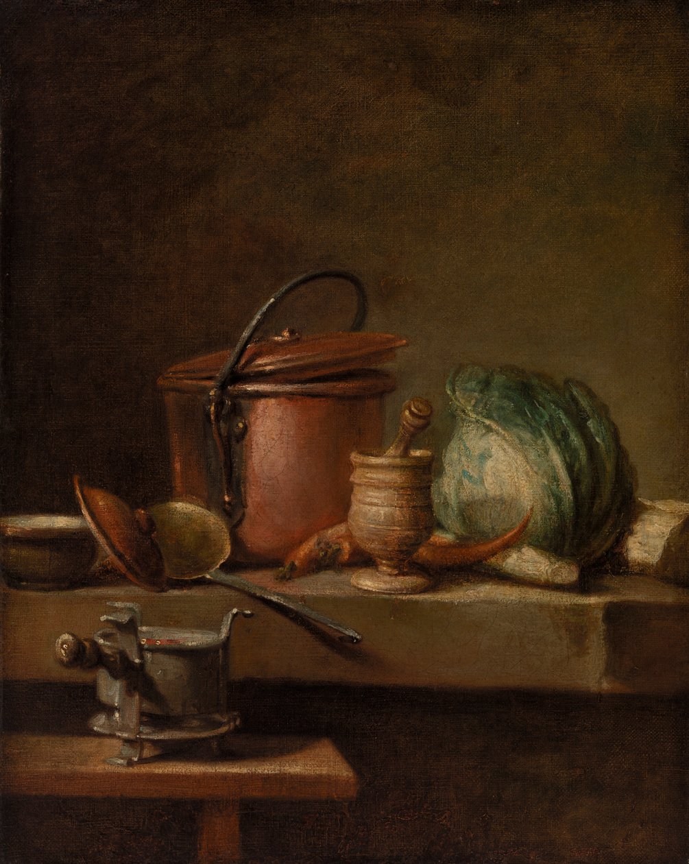 Still Life with Copper Pot, Cabbage, Pestle, and Stove by Jean Baptiste Simeon Chardin