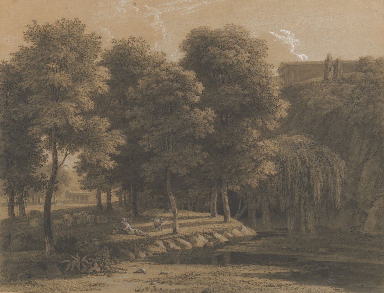 Classical Landscape with a Shepherd by Jean Victor Bertin