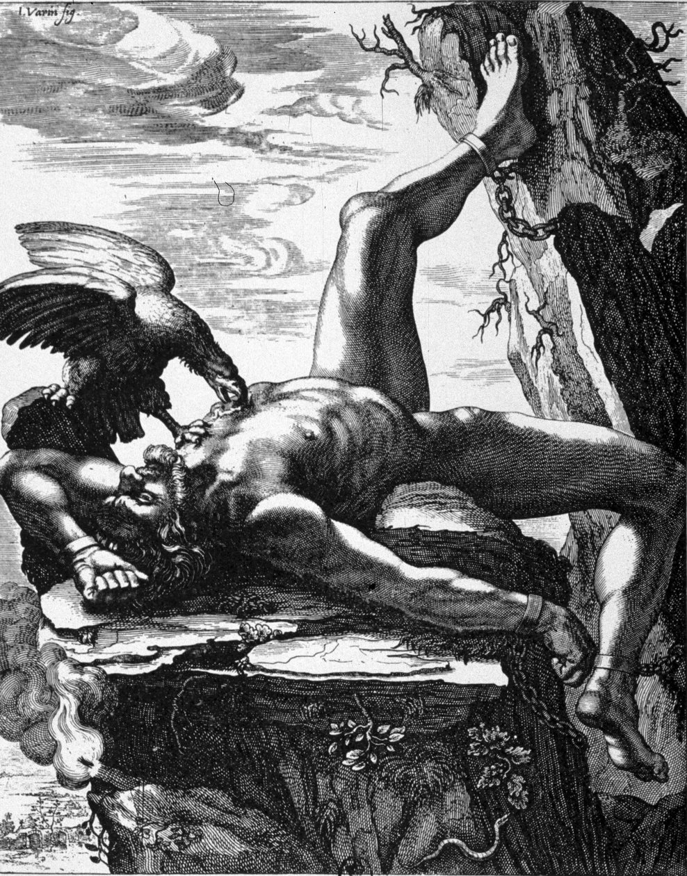 Chained Prometheus - in Paintings of the temple of the Muses of De Marolles. Paris by Jean Warin