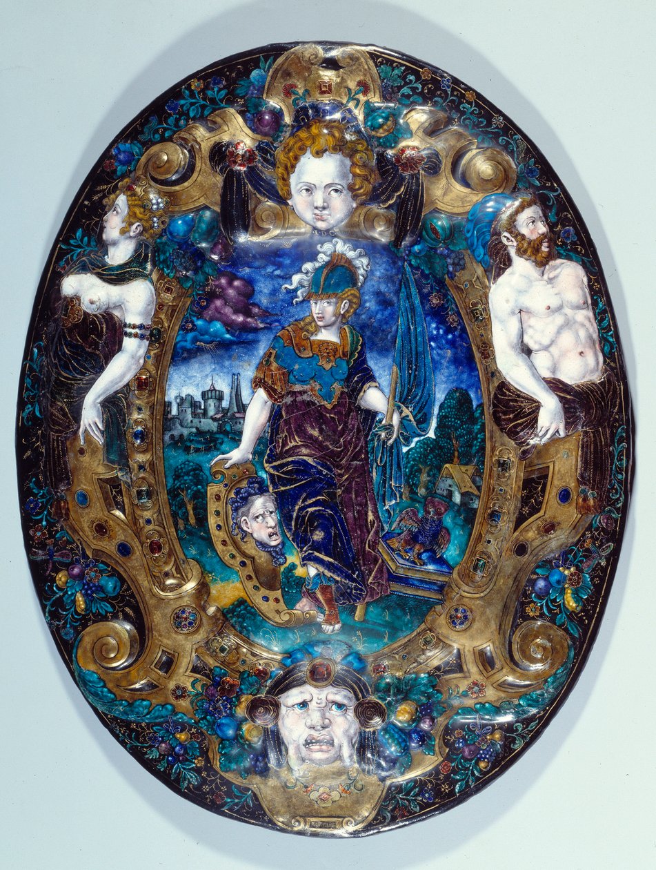 Painted Enamel Tray Representing Minerve on Landscape Background Created by Jean Court dit Vigier (16th Century) (Painter Enamailleur at Limoges) Paris, Louvre Museum by Jean de Court