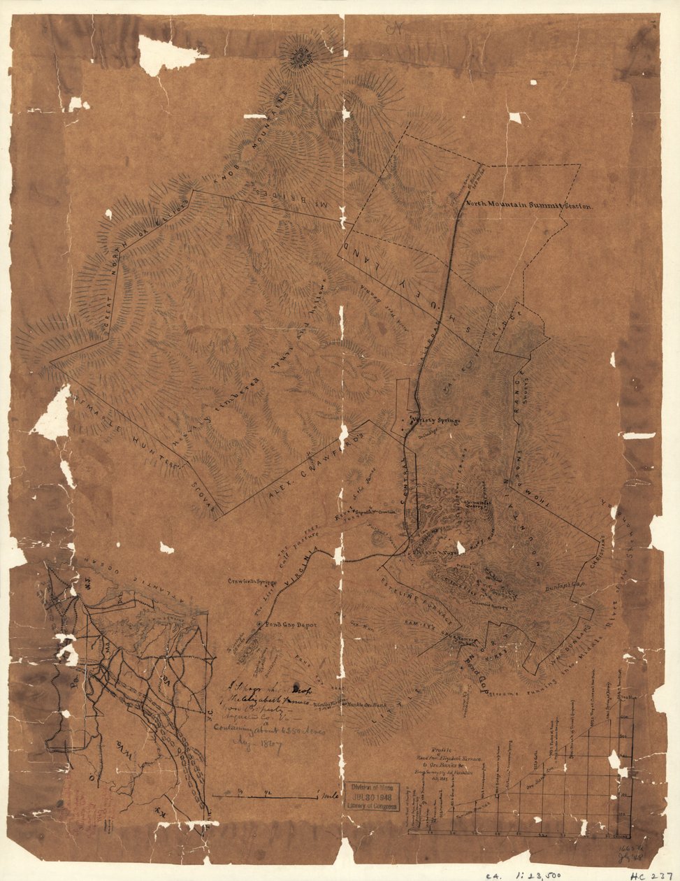 A topographical map of the Elizabeth Furnace iron property, Augusta Co., Va., containing about 6250 acres, Aug. 1867 by Jedediah Hotchkiss