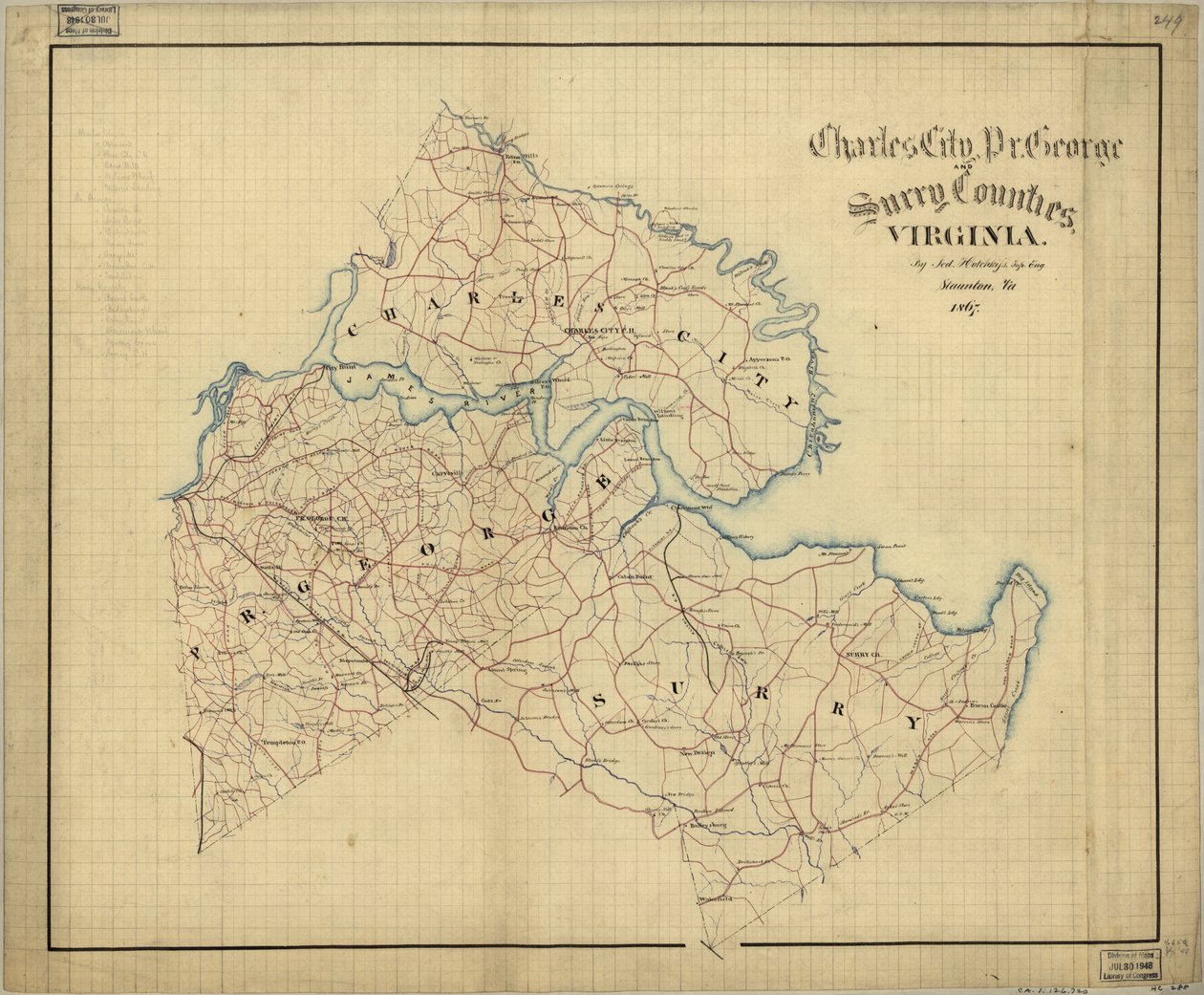 Charles City, Prince George and Surry Counties, Virginia by Jedediah Hotchkiss