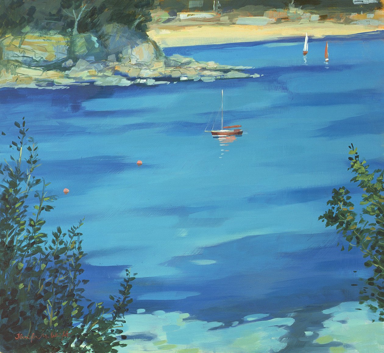 Salcombe, Moored Yacht, Southsands, 2000 by Jennifer Wright