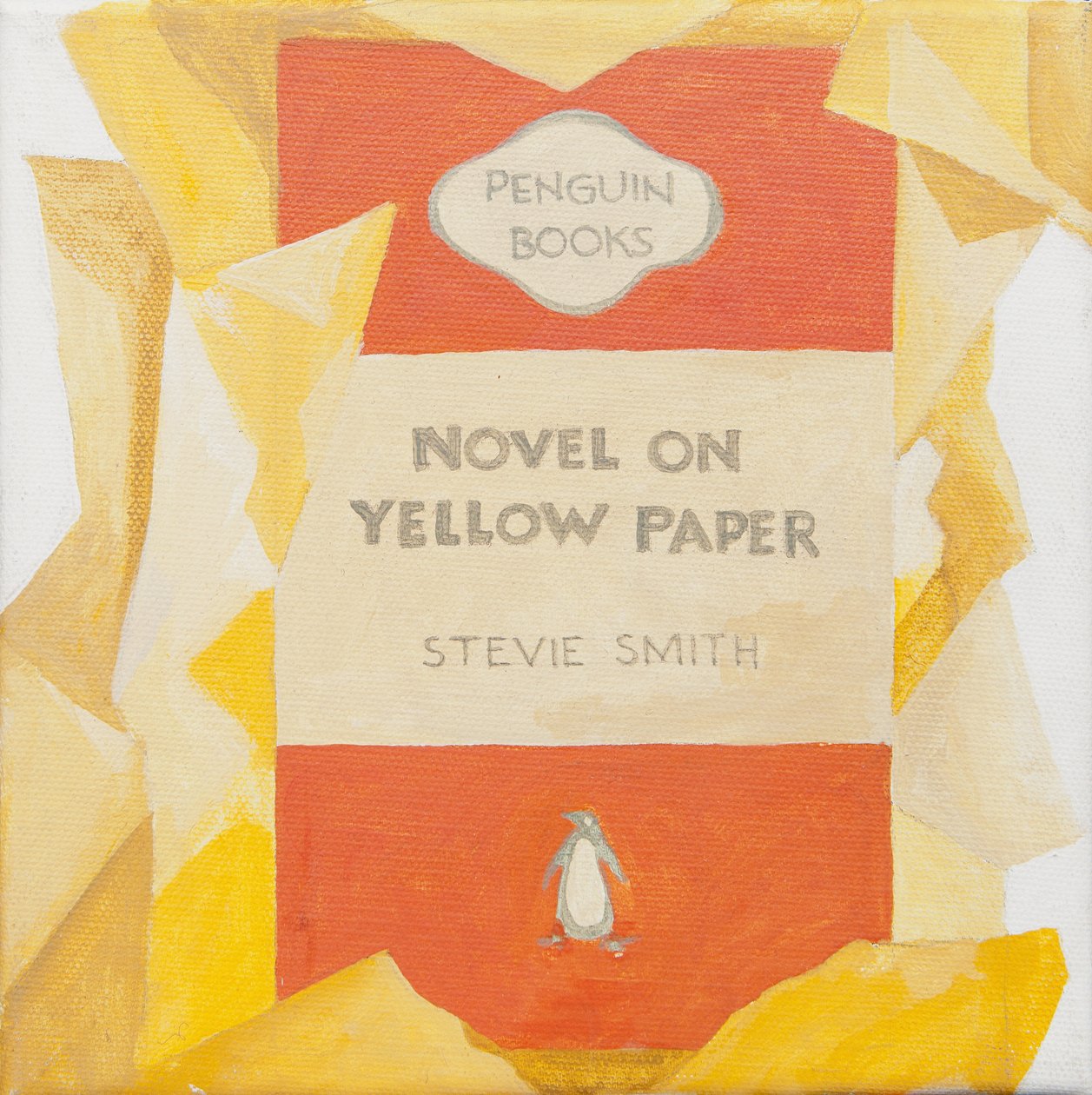 Penguin book cover. Novel on yellow paper by Jennifer Abbott