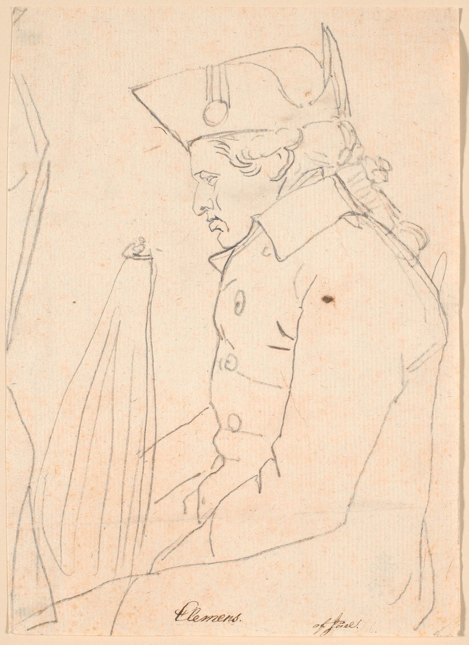 Portrait of the Engraver J.F. Clemens. Three-Quarter Figure Sitting in Profile to the Left by Jens Juel