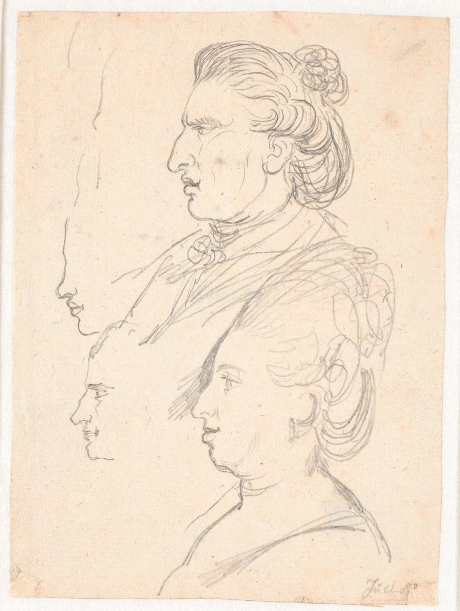 Profile Portraits of Queen Caroline Mathilde, J.F. Struensee, and Enevold Brandt, and a Draft, Possibly by Juel Himself. All in Profile Facing Left by Jens Juel
