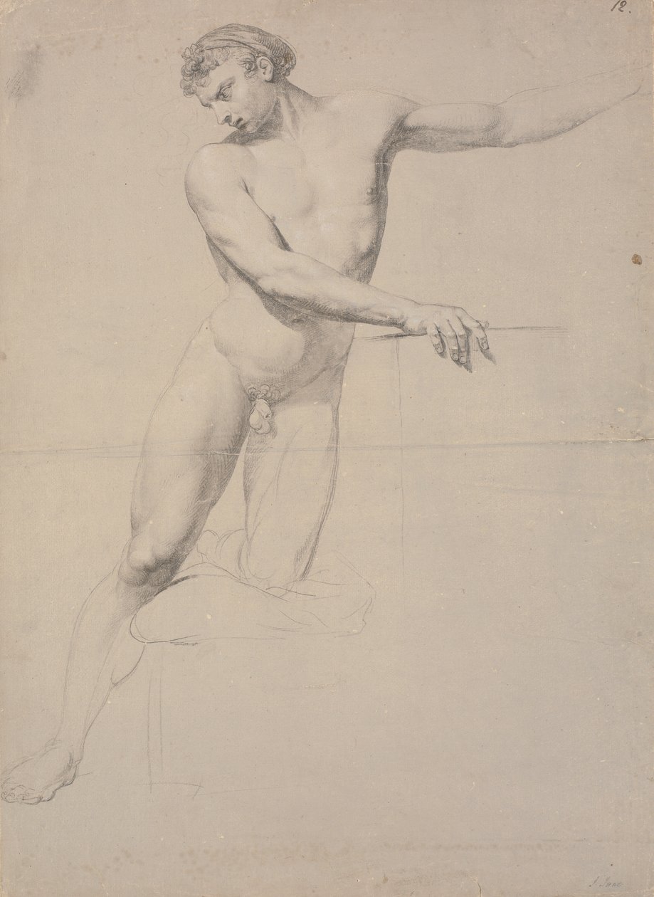 Same Model as gb5337, Facing Forward, Standing on Right Leg, While Left Knee Supports Against a Stool; Not Fully Drawn by Jens Juel