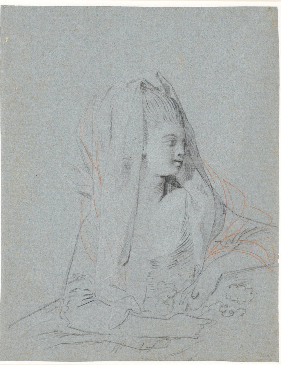 Study of a Seated Young Lady with Flowers in Her Hands and a Veil Over Her Head by Jens Juel