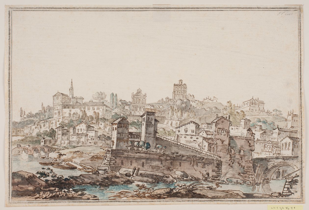 Cityscape with Houses and Church by the River. Ancient Rome by Jens Petersen Lund