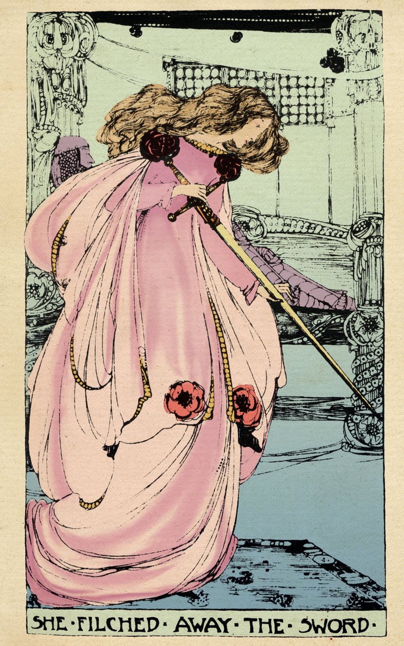 The Fairy Morgane steals the Excalibur for his lover to use it against King Arthur by Jessie Marion King
